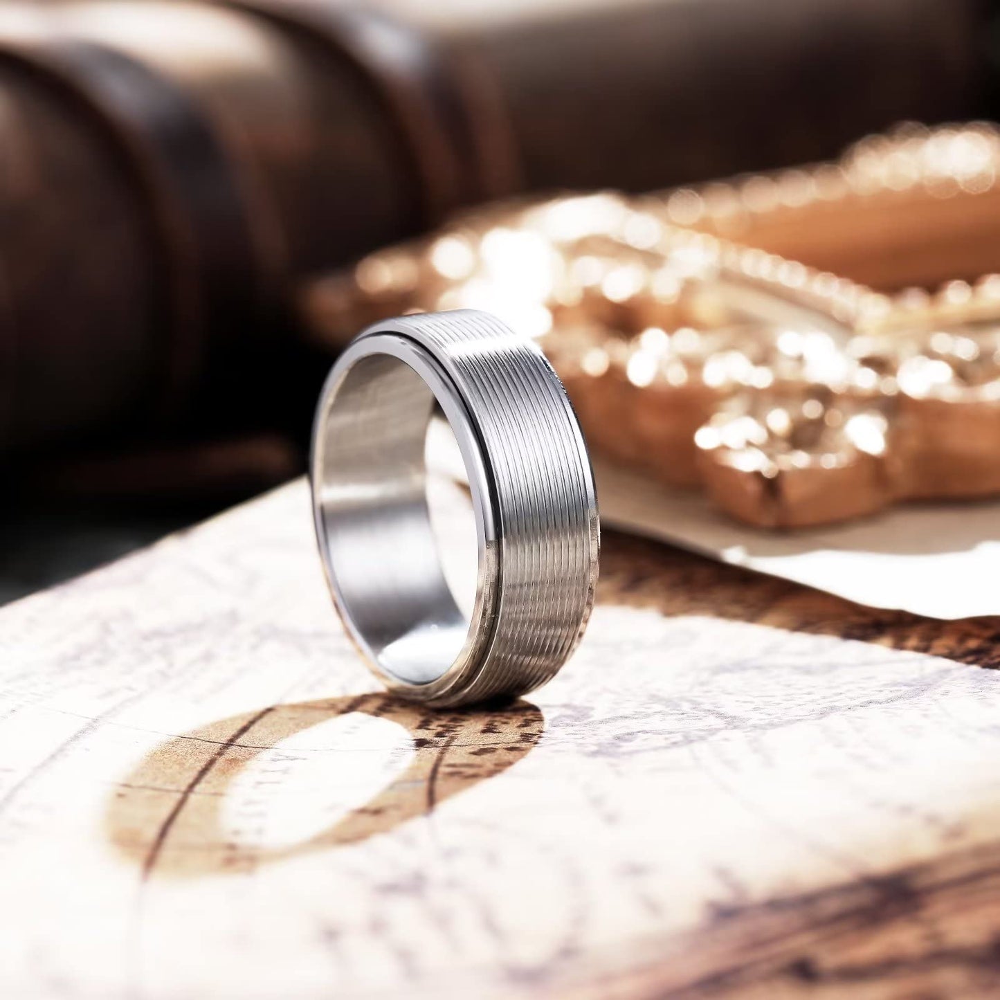 King Will Mens Silver 8mm Groove Spinner Rings Stainless Steel Anxiety Fidget Ring for Women Men Polish Thin Line Groove Wedding Band Fidget Ring Matte Brushed Comfort Fit 13