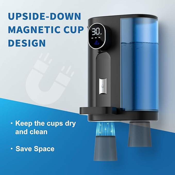 Automatic Mouthwash Dispenser for Bathroom: 20.3Oz Mouth Wash Dispensers with Magnetic Cup Holder, 4 Levels, Wall Mounted, Electric Auto Mouthwash Dispenser for Kids Adults, Bathroom Accessories Black