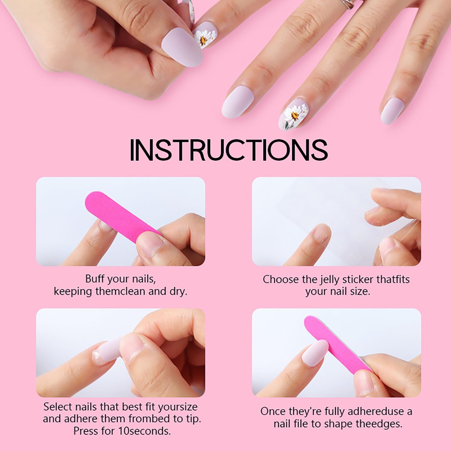 Pastel Embroidery Press on Nails Medium Ballet Shaped False Nails Flower Acrylic Nails White Stick on Nails Floral Embroidery Design Coffin Nails 24Pcs Full Cover Artificial Glue on Nails for Women