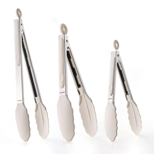 CAROTE Tongs for Cooking Heat Resistant Stainless Steel Kitchen Tongs with Non Scratch Silicone Tips, Perfect for Nonstick Cookware, BBQ Tongs Set of 3 (7"+9"+12")