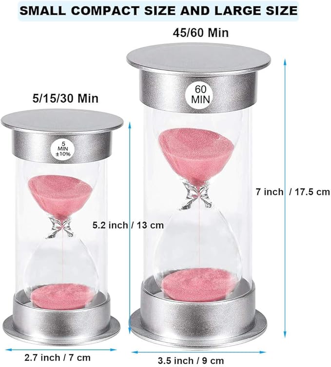 Hourglass Sand Timer 60 Minutes: Plastic Sand Clock 60 Minutes, Hour Glasses with Sand 60 Minutes, Silver Sandglass Timer 60 Minutes for Kids, Games, Classroom, Office Decoration (60 Min, Pink Sand)