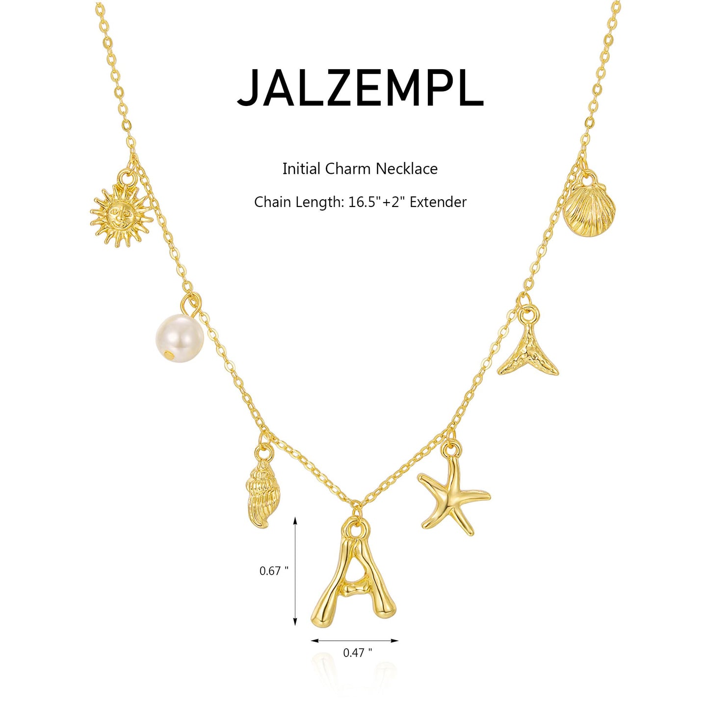 JALZEMPL Initial Charm Necklace For Women Shell Seashell Summer Beach Letter 14K Gold Plated Pendant Starfish Surfer Boho Jewelry Gifts (A)