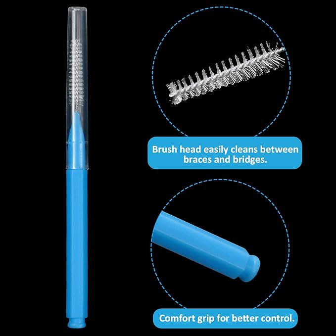 Patelai 100 Pieces Braces Brush for Cleaner Interdental Brush Toothpick Dental Tooth Flossing Head Oral Dental Hygiene Flosser Toothpick Cleaners Tooth Cleaning Tool (Blue, Red,Suitable Size)