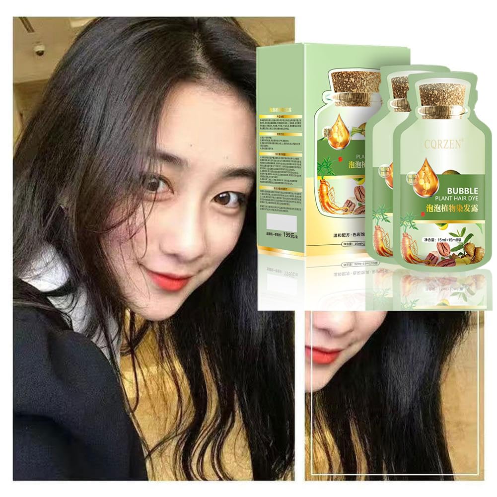 YG LianKai Natural Plant Hair Dye, New Botanical Bubble Hair Dye 20ml 10Packs/Box, Pure Plant Extract for Grey Hair Color Bubble Dye, Color Conditioner Shampoo (Natural Black)