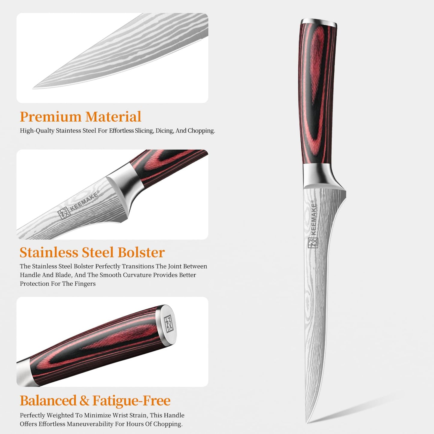 KEEMAKE Fillet Knife 6 Inch, Super Sharp Boning Knife High Carbon Stainless Steel Deboning Knives for Meat Cutting, Fish Knive with Ergonomic Pakkawood Handle with Gift Box