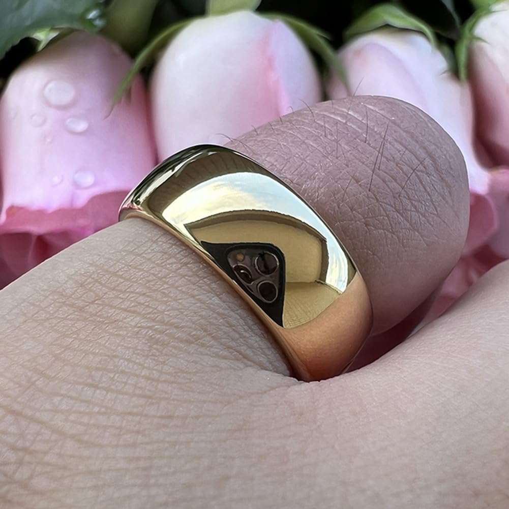 TUTISS 8mm Gold Tungsten Rings for Men Women Engagement Wedding Bands Domed Polished Comfort Fit Size 12