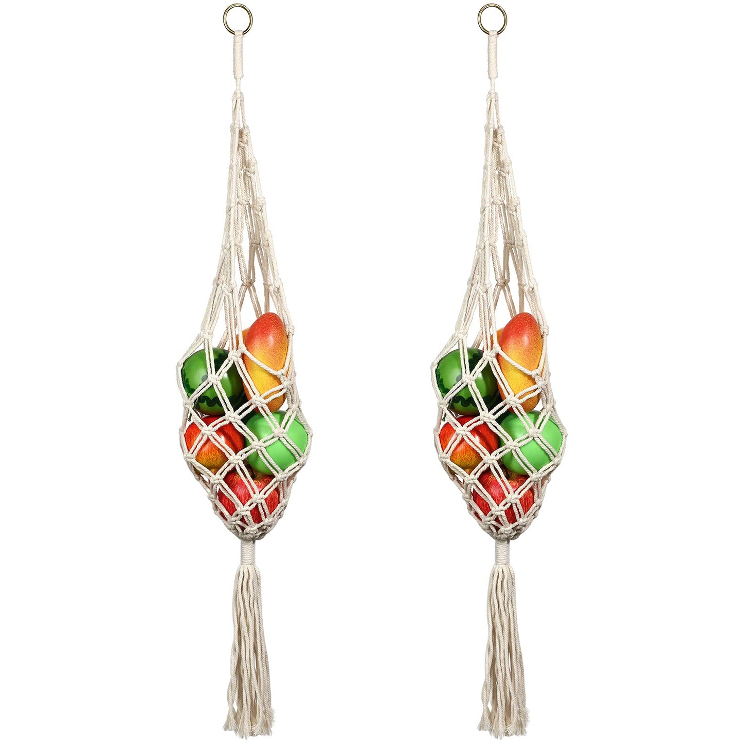 Geiserailie 2 Pieces Hanging Fruit Basket Macrame Hanging Basket Vegetable Breathable Storage decor for Potato Onion and Fruit Storage Boho Decor for Kitchen