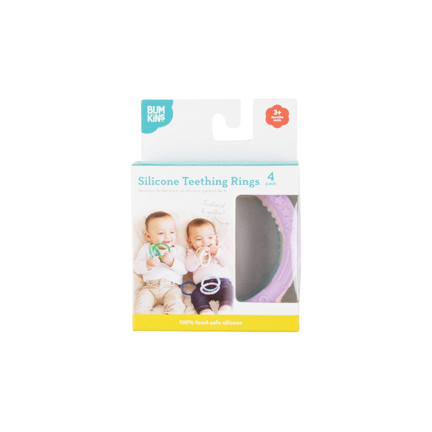 Bumkins Baby Teething Freezer Toy Keys Rings, Soft Flexible Pacifier to Chew, Cool Teether Gum Relief, Babies 3 Months, Freezable, Platinum Cured Silicone, Sensory Bracelet, 4-pk Pastels
