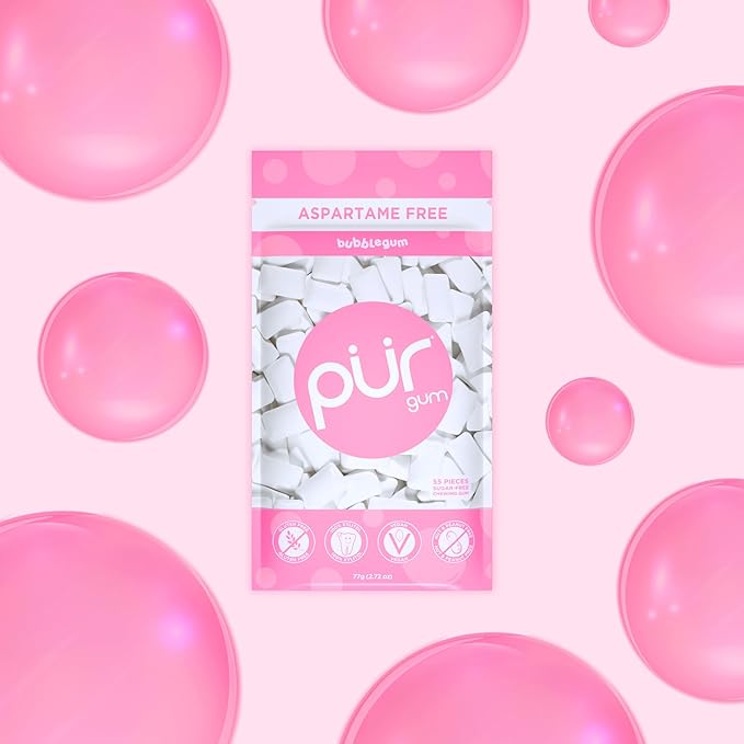 PUR Gum | Aspartame Free Chewing Gum | 100% Xylitol | Natural Bubblegum Flavored Gum, 55 Pieces (Pack of 2)