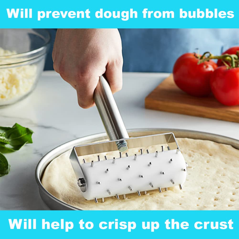 Professional Pizza Dough Docker Stainless Steel Pizza Roller with Spikes Pastry Dough Docker for Crackers, Homemade Bread, Pie, Cake, Cookies