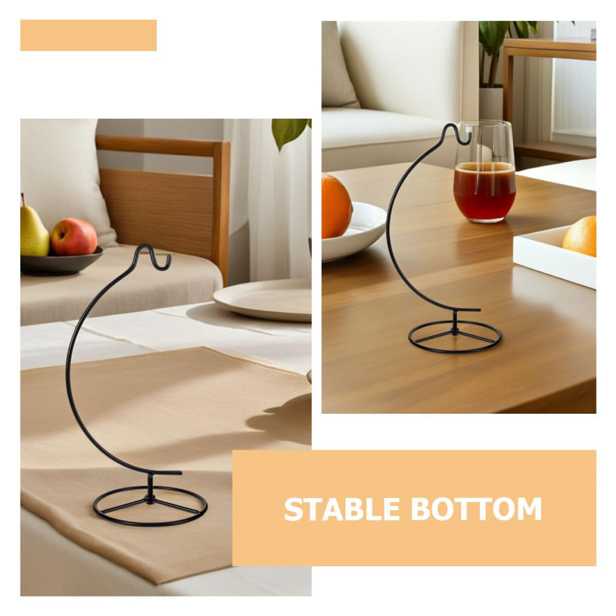 LALADEFIEE Moon-shaped Metal Flower Pot Holder Hanging Hook Stand for Air Plant Terrarium and Glass Ball Display, 2pcs Black Iron Rack for Home Décor and Indoor Ornament Hanging
