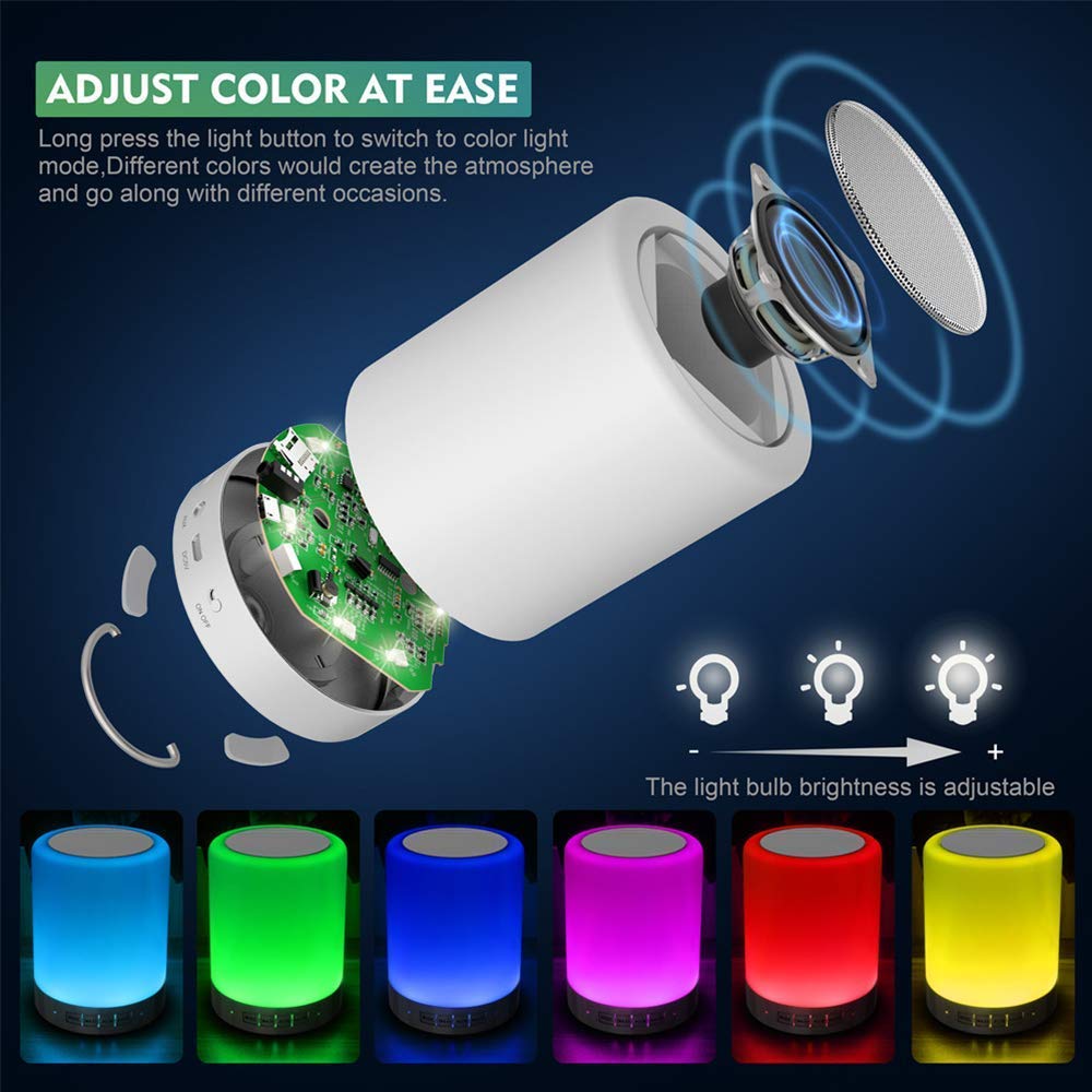 Elecstars Touch Bedside Lamp - with Bluetooth Speaker, Dimmable Color Night Light, Outdoor Table Lamp with Smart Touch Control, Best Gift for Men Women Teens Kids Children Sleeping Aid