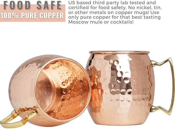 [Gift Set] Moscow Mule Copper Mugs Set of 12 (16oz) w/Straws & Jigger | 100% Pure Copper Cups, Tarnish-Resistant Food Grade Lacquered Finish, Ergonomic Handle (No Rivet) w/Solid Grip