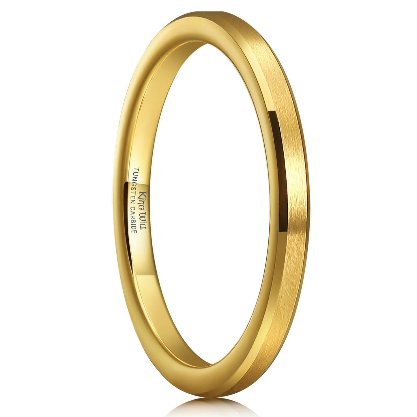 King Will 2mm Gold Tungsten Wedding Band Basic Wedding Ring For Men with Brushed Matte Surface Beveled Polished Edge Comfort Fit 14