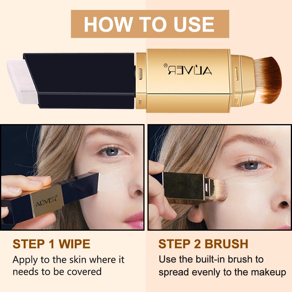 2 IN 1 Design Foundation & Brush, Face Makeup Foundation, Portable Makeup Concealers, Color Changing Foundation, Concealer Cover Concealer