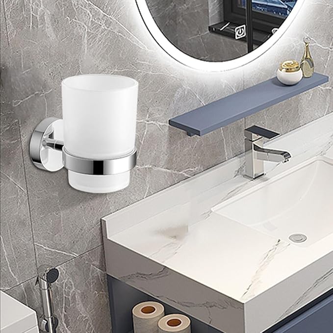 Toothbrush Holder Wall Mounted with Satined Cup with Chrome-Plated Holder,Metal Stainless Steel (Pack of 2)