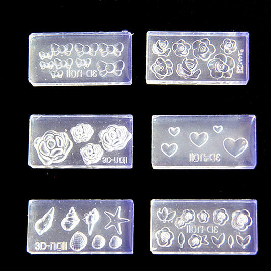 KANGneei Nail Acrylic Molds Kit, 6 Pieces 3D Stereo Mini Flower Carving Mold Nail Art Mould Template Silicone Mold