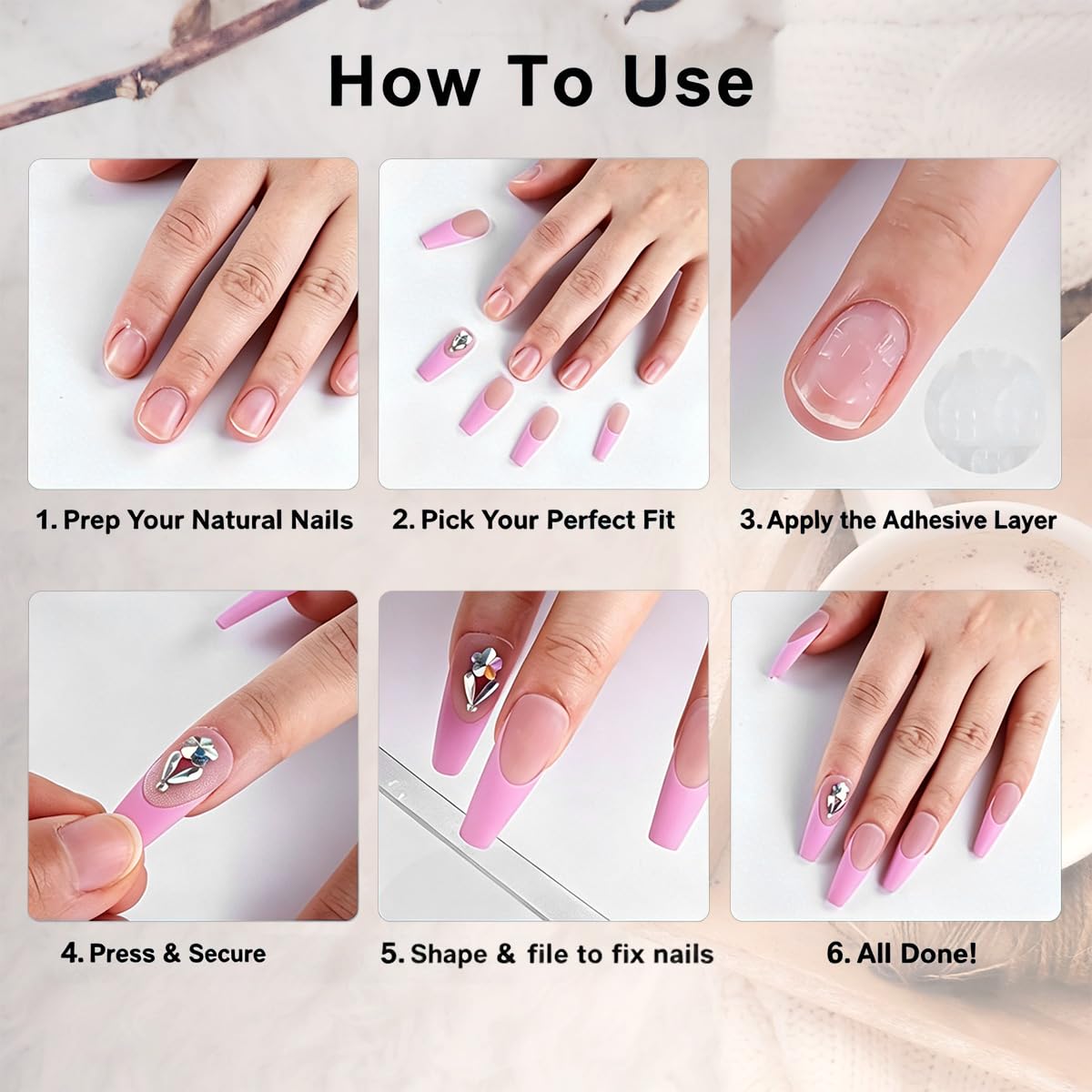 30Pcs Pink Flower Press on Nails Medium Almond Fake Nails with Bow Pearl Design 3D Full Cover Artificial Glue on Nails Spring Summer False Nails Cute Stick on Nails Handmade Nail Kit for Women