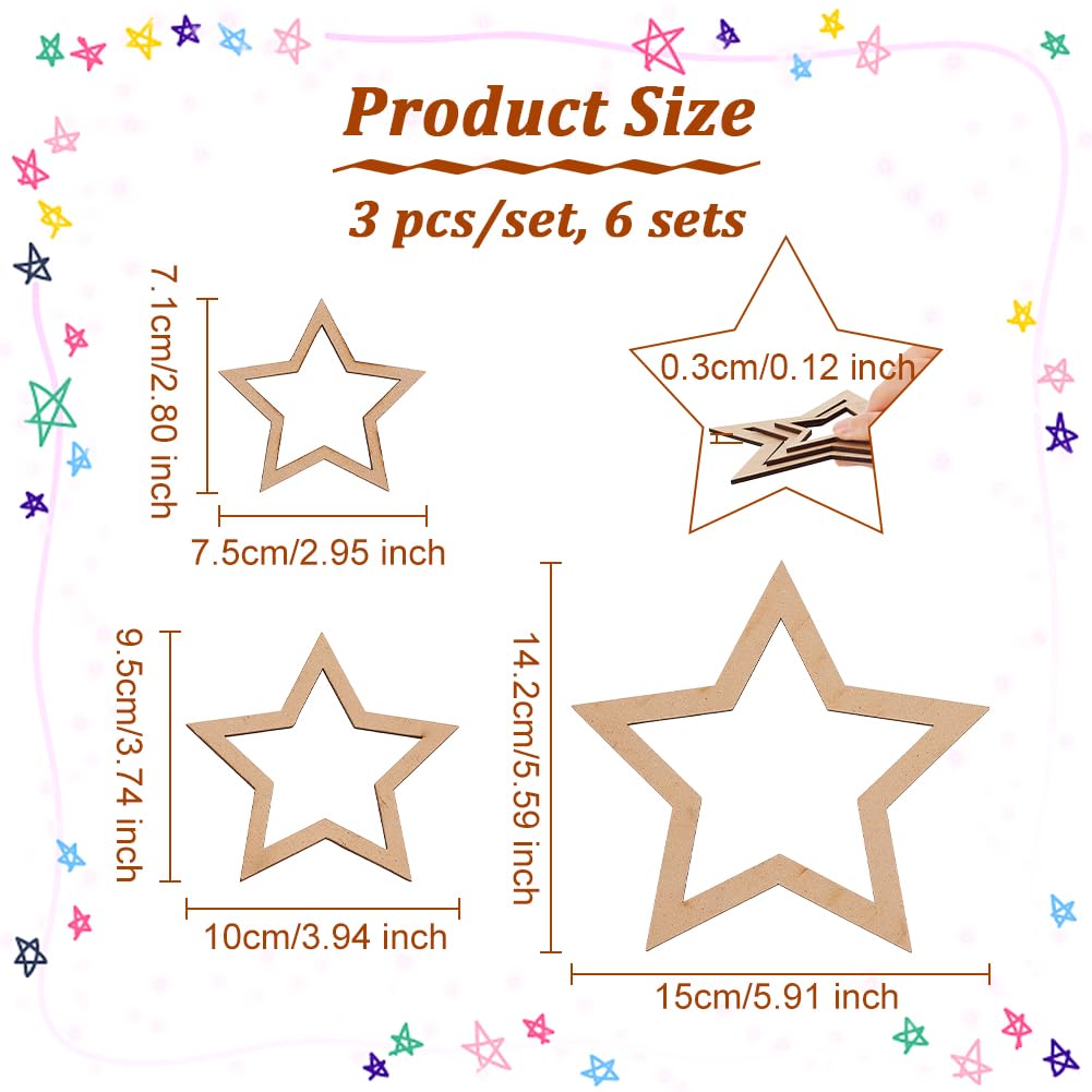 OLYCRAFT 18pcs 3 Size Star Shaped Dream Catcher Frame Wooden Rings Wood Star Hoops Wooden Hoop Rings Circle Nature Wood Hoop Craft Rings for Floral Wreath Wall Hangings DIY Craft Supplies Home Decor