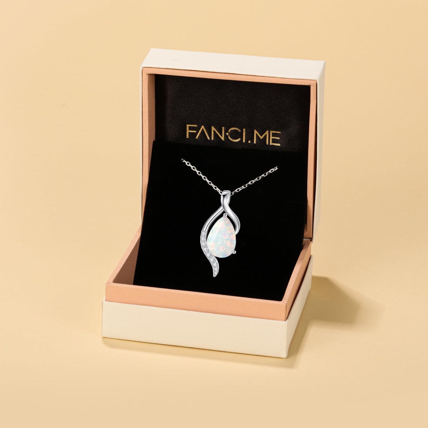 FANCIME October Birthstone Necklace for Women Teardrop Opal Necklace S925 Sterling Silver Gentle Love Birthday Gifts for Mom Women, 16"+2" Inches