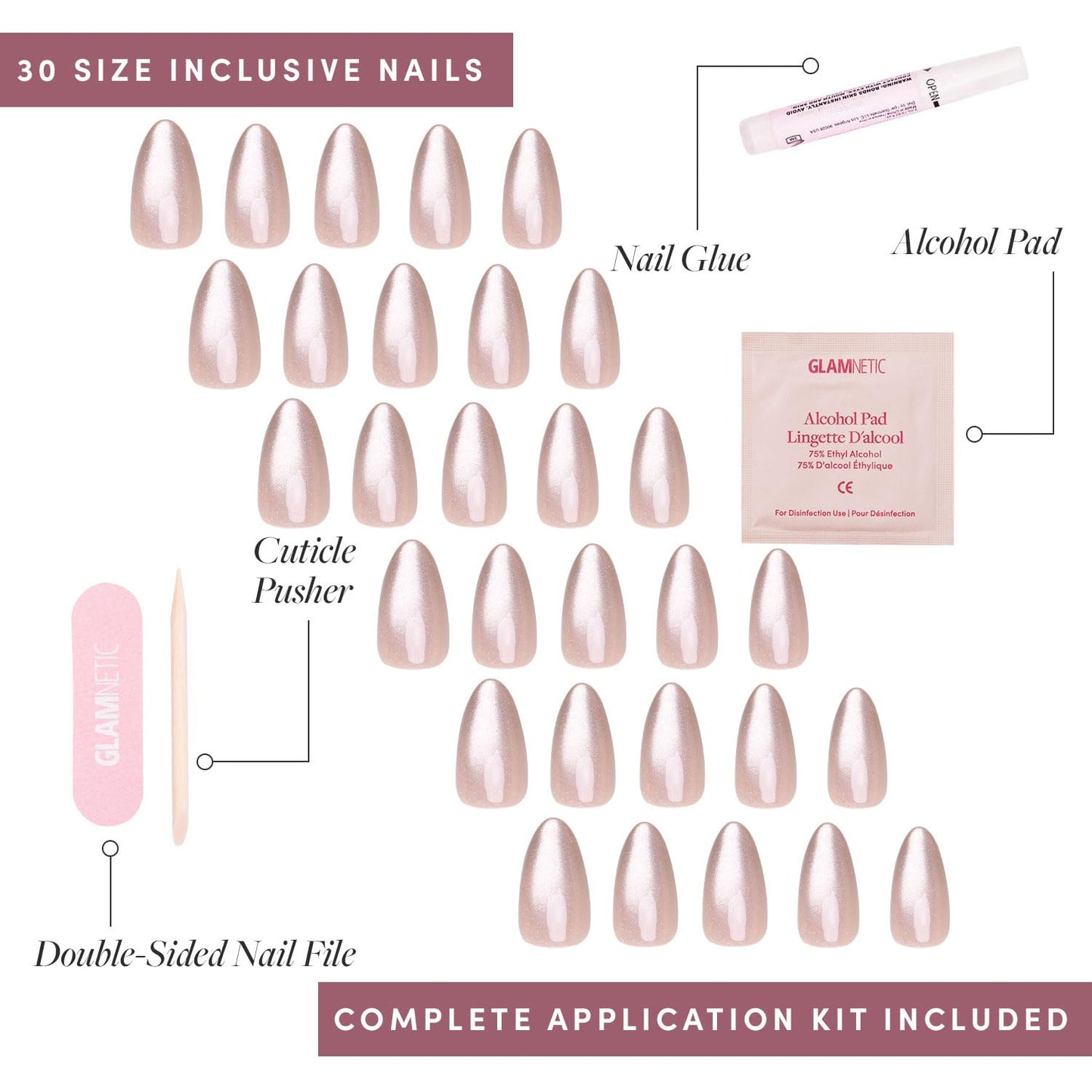 Glamnetic Press-On Nails Bundle - The Vow & Goal Digger | Short Almond Nude Fake Nails with a Glossy, Velvet Finish | Natural Short Round False Nails with Gold Foil | Reusable, Salon-Quality Nail Kits