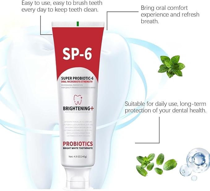 Sp-6 Probiotic Whitening Toothpaste, Sp-6 Super Whitening Toothpaste, containing whitening Teeth and Gum Health, Fresh Breath and Mint Flavor Enhancement Formula。 (3PC)