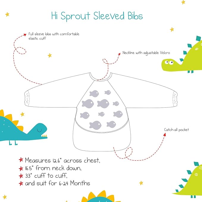Infant Toddler Baby Waterproof Sleeved Bib, Bib with Sleeves&Pocket, 6-24 Months