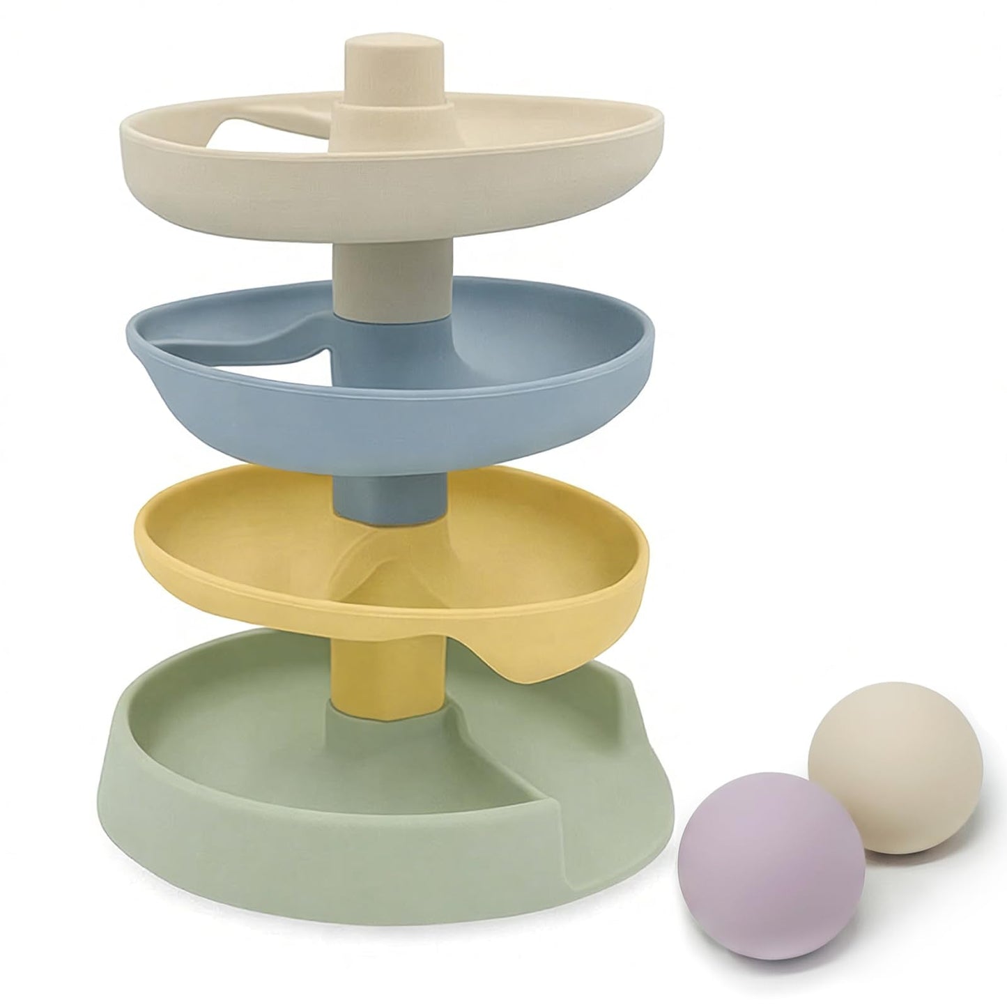 Little Rawr Silicone Ball Drop Tower Toy for Toddlers, 4-Tier Rolling Ramp Track with Wooden Balls, Soft Food-Grade Silicone Montessori Toy for Early Learning, Fine Motor Skill Development, Ages 1–3