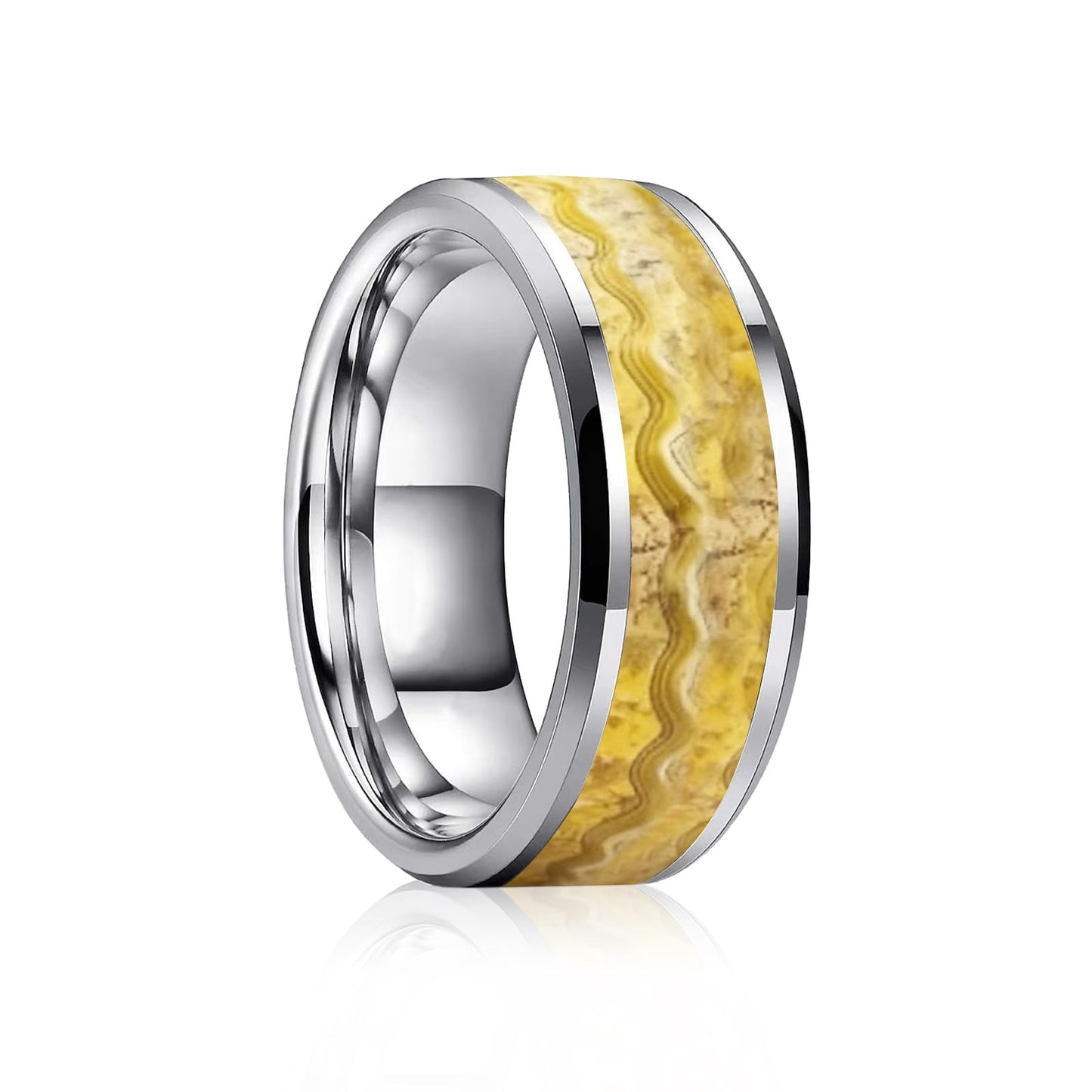 HJIMMNHONG New Carbon Fiber Fashion Rings Double Beveled Edge Delicate Polished Simple Stainless Steel Mens and Women Rings,8mm,Size Available (Flowing-sand Gold, 10)