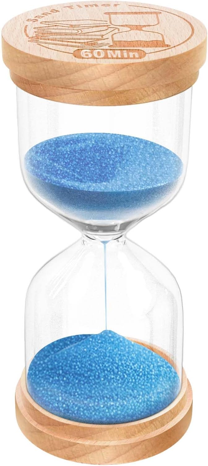 60 Minute Sand Timer Hourglass, Beech Wood Hourglass Sand Clock, Small Blue Wooden 60 Min Hour Glass, 1 HourMinutes Sandglass, Reloj De Arenai, Classroom, Game, Kitchen, Home, Office, Decorative