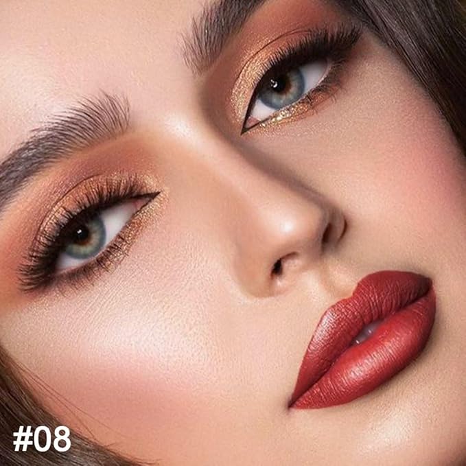 Kaely 2-in-1 Mauve Red Metallic Lip Liner & Lipstick Set Kit for Women, Lips Kit with Lip Liner Lip Stains Long Lasting Waterproof 24 Hour Lipstick and Lip Liners Combo Lipliners Pencil Set 08