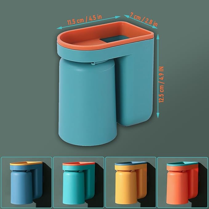 Toothbrush Holder Wall Mounted with Cup,2-in-1 Toothbrush Holders & Cups Set,Inverted Design for Easy Cleaning and draining,Stick-on Toothbrush Holder for Bathroom (Green+Yellow)