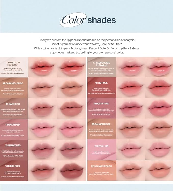 Heart Percent Dote On Mood Lip Liner Pencil, Long-Lasting Creamy Lip Crayon Smooth Lipliner Retractable Lipstick Overlip Line Color 0.8g, #02. Creamy Pink