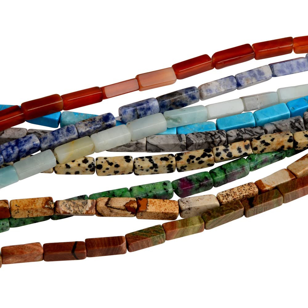 4x13mm Natural Stone Tianshan Japser Rectangular Column Tube Cylinder Spacer Loose Beads Gemstone for DIY Bracelets Necklace Jewelry Making Strand 15 Inch (28-30pcs)