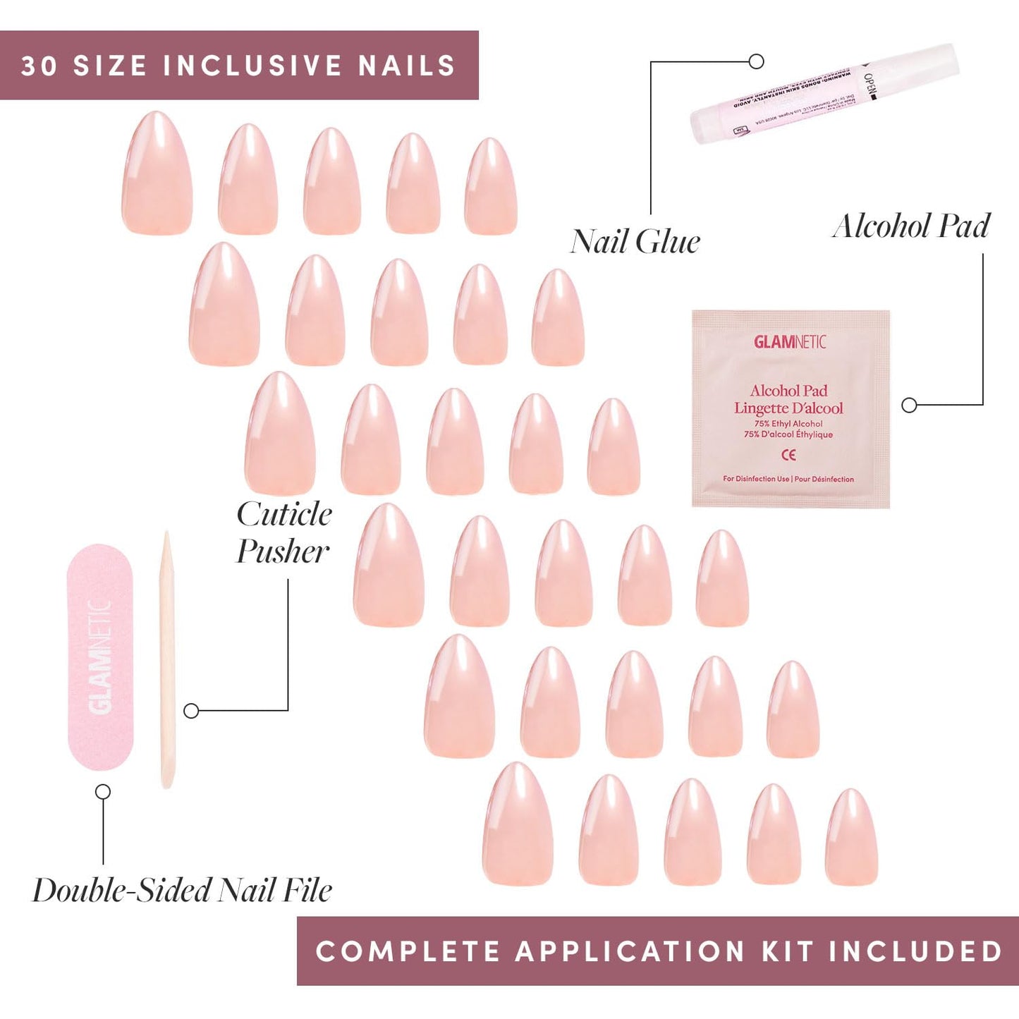 Glamnetic Press-On Nails Bundle - Los Angeles & Confetti | Blush Nude Pink Short Almond Nails in Glazed Finish | Glossy Short Almond Pastel French Tip Nails | Reusable, Salon-Quality Nail Kits