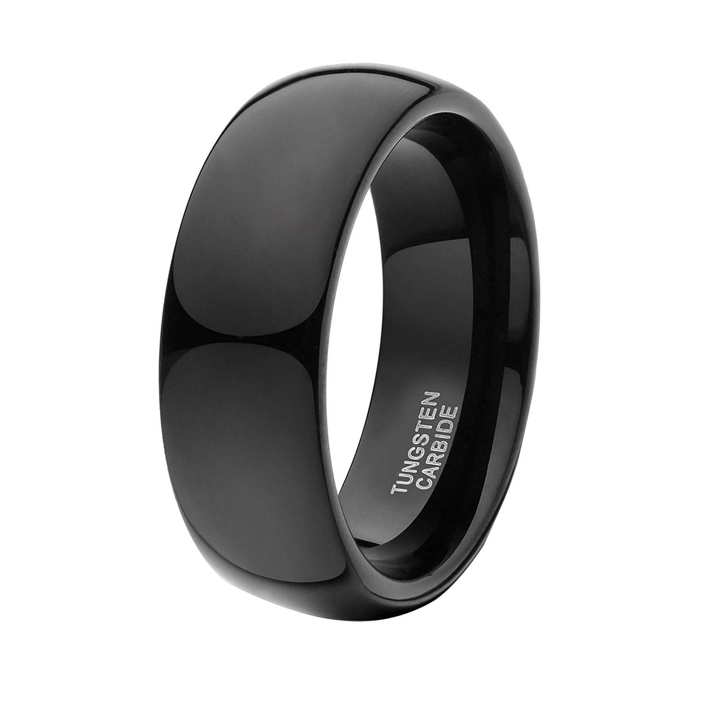 TRUMIUM 8mm Black Ring Band Tungsten Wedding Band for Men Women High Polished Dome Comfort Fit Size 14