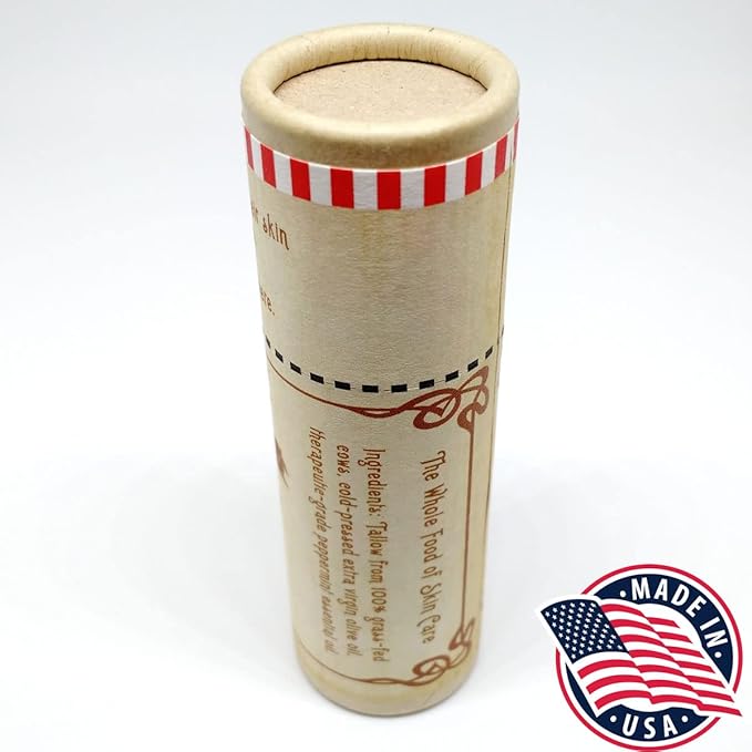 Vintage Tradition Moisturizing Beef Tallow Lip Balm – Tube Lip Moisturizer with Peppermint Essential Oil Hydrates & Soothes Dry Lips – Grass-Fed Tallow Balm for Skin Care, 0.5 Fl. Oz.