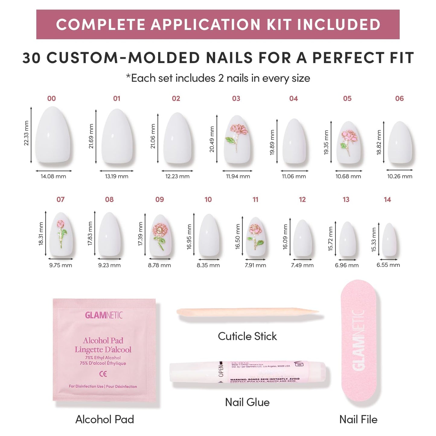 Glamnetic Press-On Nails Bundle - Soft Romance | 4 Short Almond Fake Nails with Floral Details & Velvet Finishes | Durable, Salon-Quality Nail Kits
