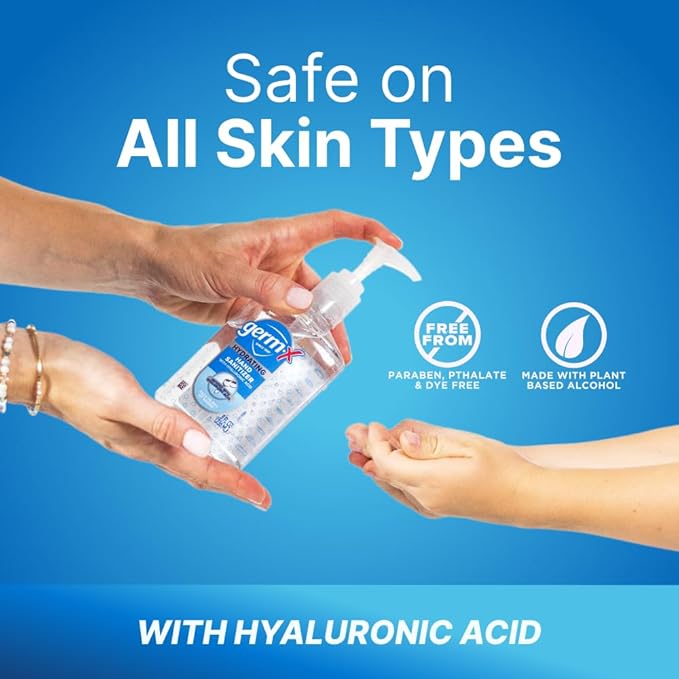 Germ-X Hydrating Hand Sanitizer, with Hyaluronic Acid, 8 FL Oz (Pack of 6), No Rinse Formula, Sanitizing Liquid Gel for All Skin Types, Formulated without Parabens, Phthalates & Dyes