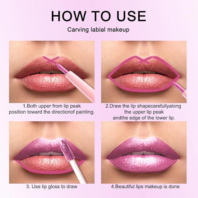 evpct Light Rose Pink Metallic Glitter Lip Liner and Lipstick Combo Lip Gloss Stain Set Makeup for Women Long Lasting Waterproof 24, Pink Metallic Shimmer Frosted Iridescent Shiny Liquid Lipstick 10