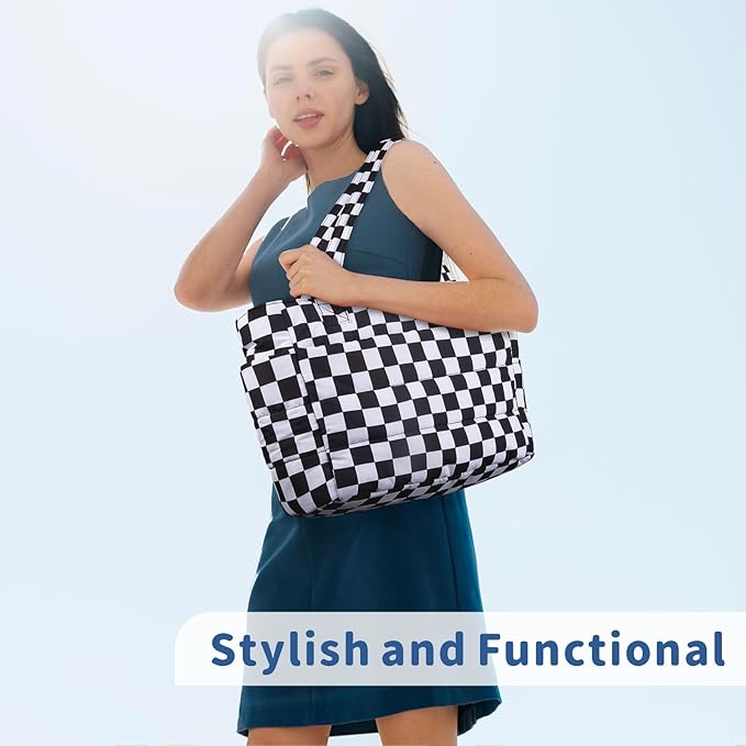 TOPDesign Puffer Tote Bag for Women, Lightweight Puffy Handbag with Compartments, Quilted Shoulder Bag for Work, Travel, Gym