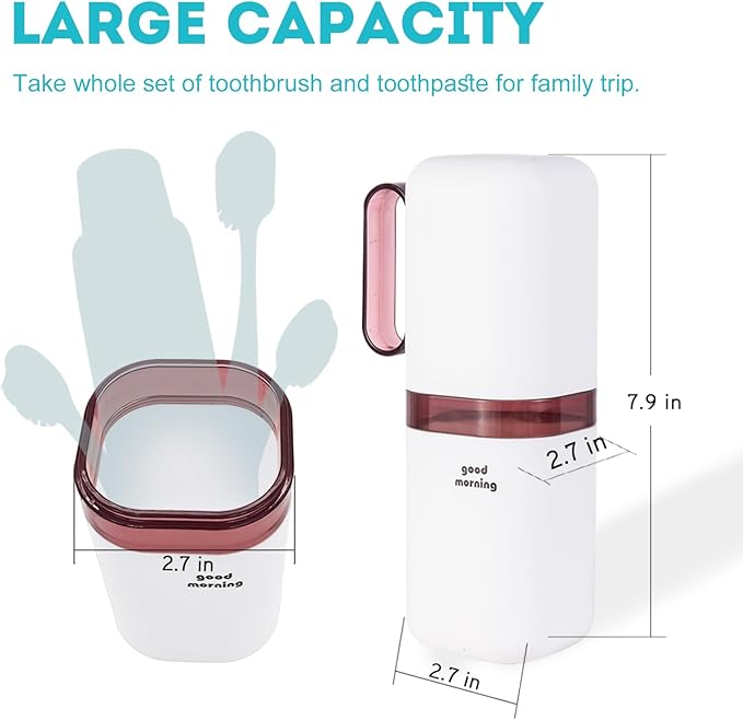 Travel Toothbrush Holder,Toothbrush Holder and Rinse Cup with Handle Toothbrush Travel Case,Multifunctional Toothbrush Cup,Large Capacit Travel Toothbrush Holder with Mouthwash Cup(Purple+Green)