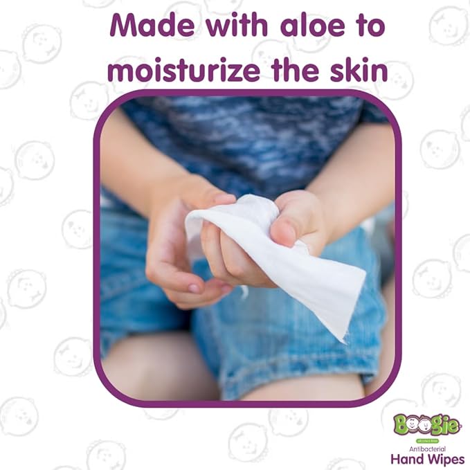 Boogie Antibacterial Hand Wipes by Boogie, Alcohol Free, Hypoallergenic and Moisturizing Aloe, for Kids and Adults -100 Total Wipes (5 Packs of 20)
