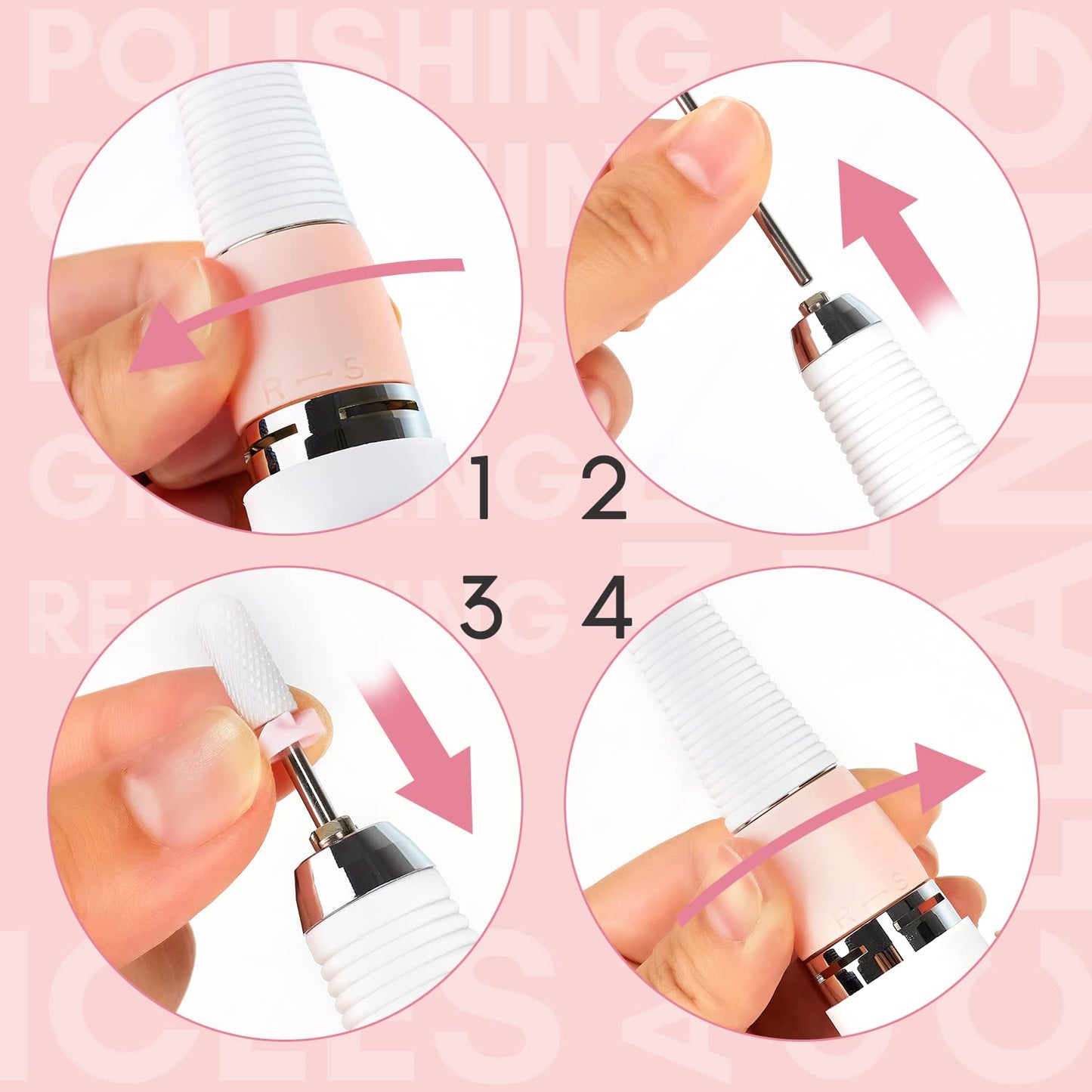 Makartt Nail Drill Handpiece for Malory, 30000RPM Rechargeable Electric File Machine Replacement for Manicure Art Tool, Professional Gel Polish Acrylic Powder Remover