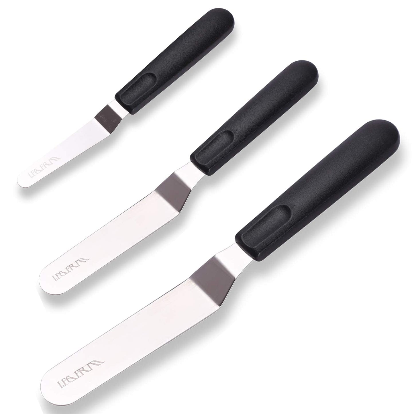 Cake Icing Spatulas with Non-Slip Handle 4 6 Inch Small Offset Palette Knife for icing smoother, Flat Pallet Knives for Baking or Frosting, Stainless Steel Cake Decorating Spatulas Angled Spatula