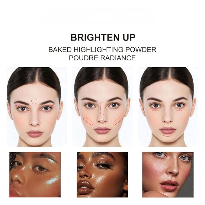 Baked Highlighter Contour Powder Sheer Pearl Shimmer Shades for Face Highlighter Makeup Brighten Up (302-Flashy)
