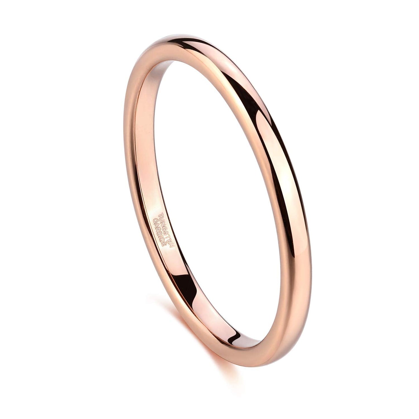 Greenpod 2mm Thin Tungsten Wedding Bands for Women Rose Gold Plated Domed Slim Engagement Promise Ring Comfort Fit Size 4