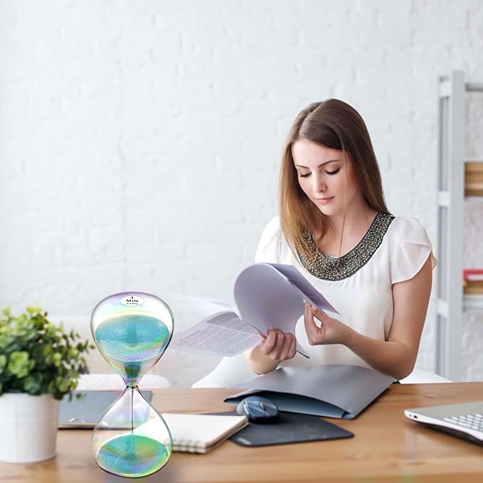 SuLiao Sand Timer 1 Minute Hourglass,Turquoise Sand Clock,Large Sand Watch 1 Min,Colorful Biloba Puff Minimalist Hour Glass Sandglass for Home,Desk,Office Decorative