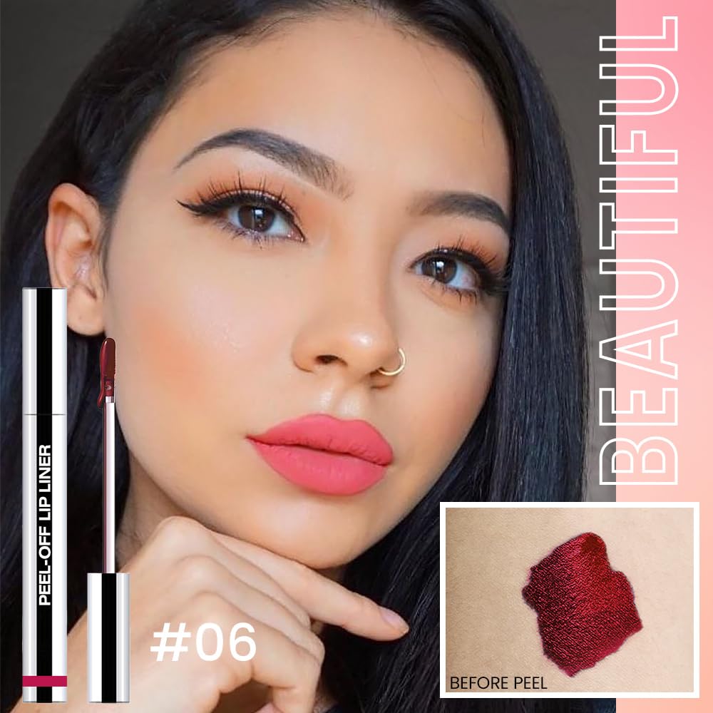 2Pcs Peel Off Matte Lip Gloss Stain-Lip Liner Tattoo with Tweezer, Long Lasting & Waterproof Delicate Peel Off Lip Stain, Transfer-Proof Lip Gloss for All Skin (03+06 2Pcs)