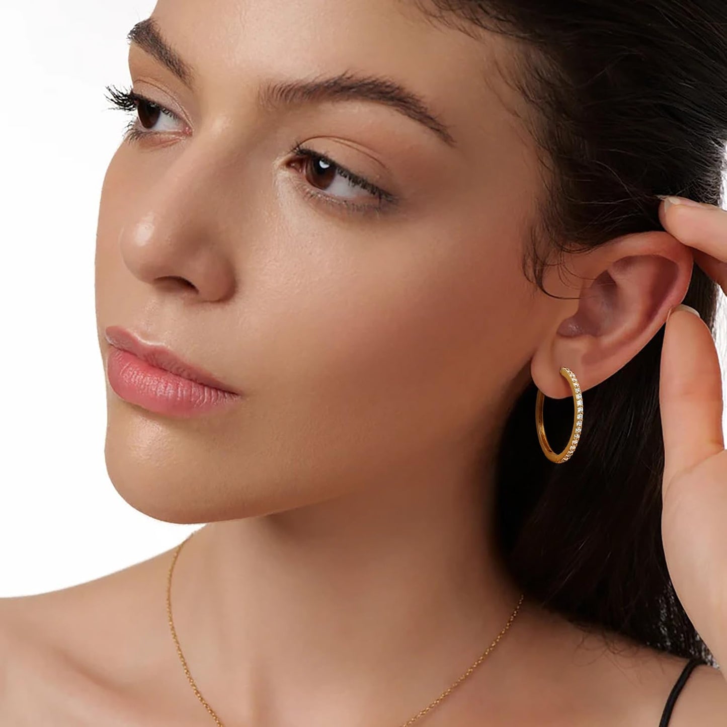 vuiikhir 14K Gold Earrings for Women 14K Gold Hoop Earrings for Women Cubic Zirconia Shining Gold Hoops Earring for Womens Hoop Lightweight Hoops Earring for Womens 12/14/16/20/25/30mm (30mm)
